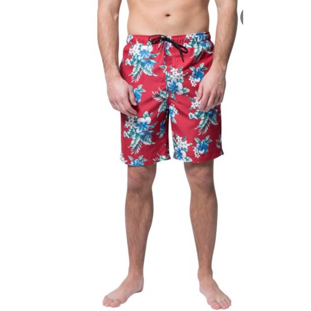 Brooklyn Surf Men's Red Floral Swim Board Shorts - Picture 1 of 11